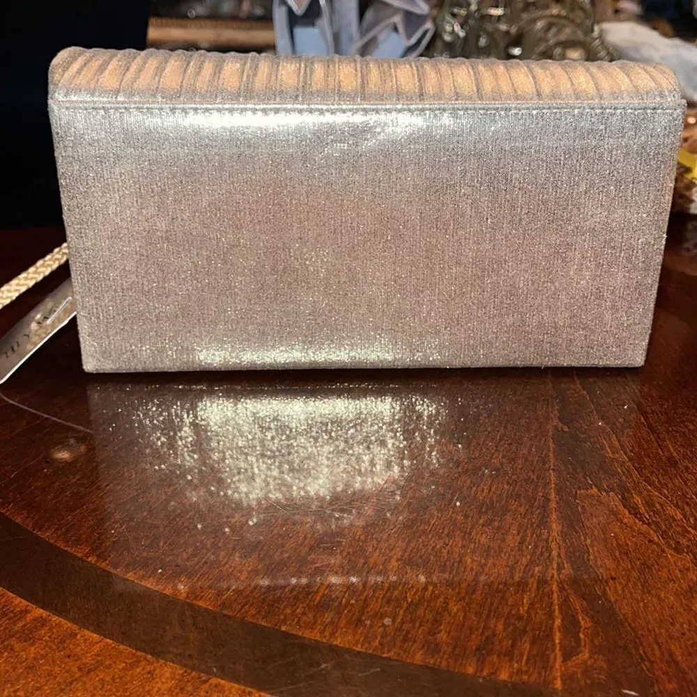 Lily Waters gold tone fabric rectangle shaped clutch